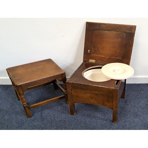 531 - OAK COMMODE
complete with ceramic bowl and cover; together with another small oak side table (2)