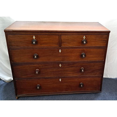 546 - VICTORIAN MAHOGANY CHEST OF DRAWERS
with two short over three long drawers, with turned handles and ... 