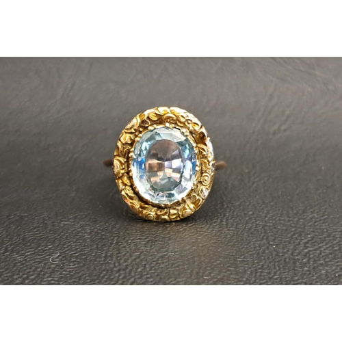 62 - IMPRESSIVE BLUE TOPAZ SINGLE STONE DRESS RING
the oval cut stone measuring approximately 13mm x 11mm... 