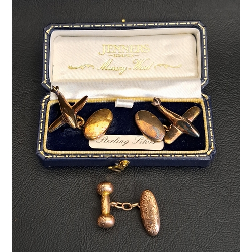 73 - PAIR OF SILVER AIRPLANE CUFFLINKS
in fitted Jenners box; together with a single nine carat gold cuff... 