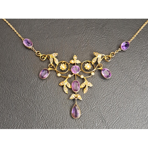 94 - IMPRESSIVE EDWARDIAN AMETHYST AND SEED PEARL HOLBEIN STYLE NECKLACE
the front pierced section of scr... 