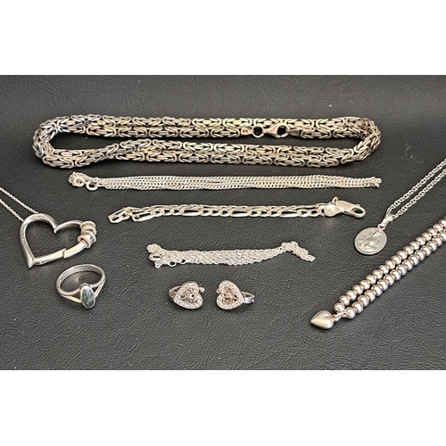 118 - SELECTION OF SILVER JEWELLERY
including a heavy fancy link neck chain, a ball decorated bracelet wit... 