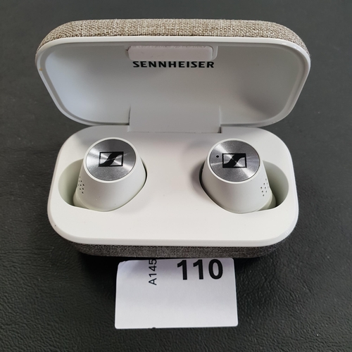 110 - PAIR OF SENNHEISER EARBUDS
in charging case, model M3IETW2 C