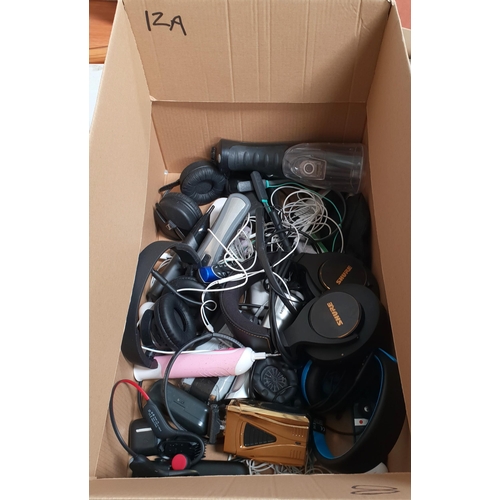 12A - ONE BOX ELECTRICAL ITEMS AND HEADPHONES
including in ear and on ear headphones, trimmers, electric t... 