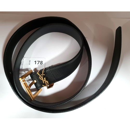 178 - YVES SAINT LAURENT BLACK LEATHER BELT
with antique gold coloured hardware