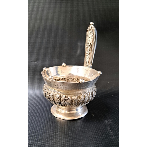 137 - ZOROASTRIAN PARSI SILVER WATER POURER
possibly for ceremonial use, the bowl rim decorated with five ... 