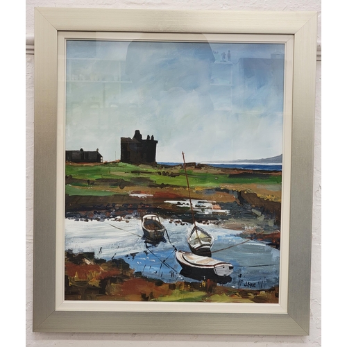 390 - JOYCE KYLE
The Keep, Portencross, acrylic on canvas, signed and inscribed to verso, 58cm x 48.5cm