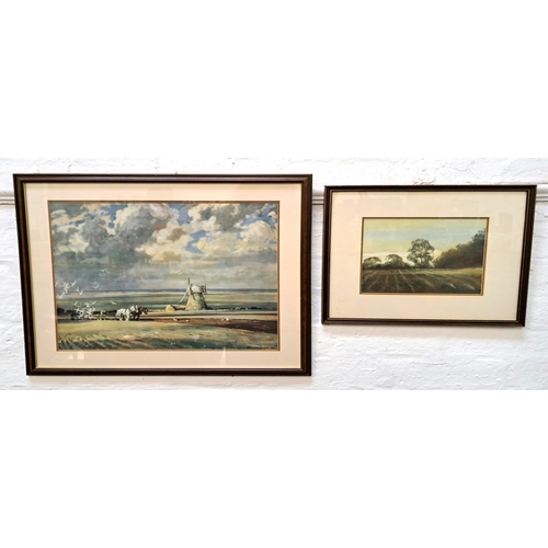 410 - EDWARD GEORGE
By the windmill, print, 40cm x 48cm, and British School, Rolling fields, print, 19.5cm... 