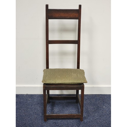 460 - LATE 19th CENTURY OAK HIGH BACK SIDE CHAIR
with an open two slat back above a solid plank seat marke... 