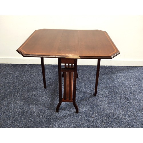 467 - MAHOGANY AND CROSSBANDED SUTHERLAND TABLE
with shaped drop flaps, 61cm x 73.5cm x 61cm