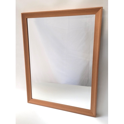 504 - BEECH FRAMED RECTANGULAR WALL MIRROR
with a bevelled plate, 51cm x 66.5cm