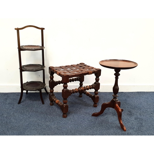 524 - SMALL SELECTION OF OCCASIONAL FURNITURE
comprising an oak framed stool with bobbin turned supports a... 