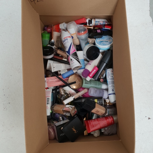 42 - ONE BOX OF TOILETRIES AND COSMETICS 
including La Mer, Mac, Estee Lauder, Dior, Rimmel, Yves Saint L... 