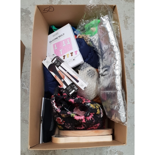 50 - ONE BOX OF NEW ITEMS
including clothing, soft toys, souvenirs, serving boards, Ted Baker toiletries,... 