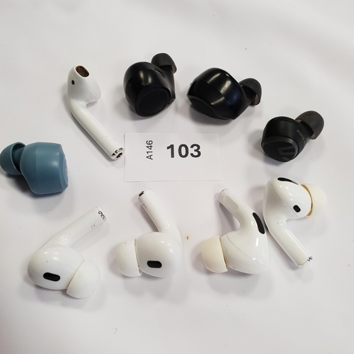 103 - SELECTION OF NINE LOOSE EARBUDS
including Apple and Jlab (9)