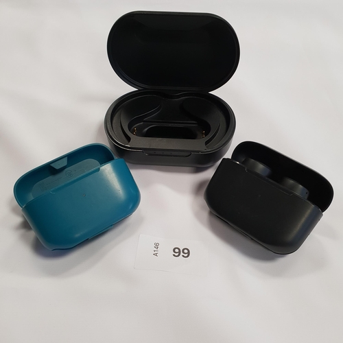 99 - PAIR OF JLAB EARBUDS IN CHARGING CASE
together with two empty Jlab charging cases