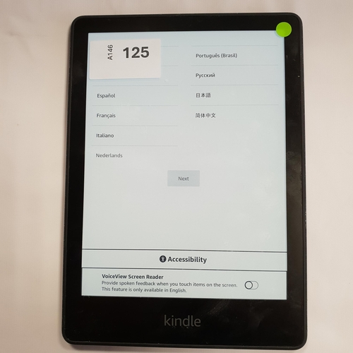 125 - AMAZON KINDLE PAPERWHITE 5 E-READER
11th generation, serial number G001 PX11 2084 07TW
Note: It is t... 