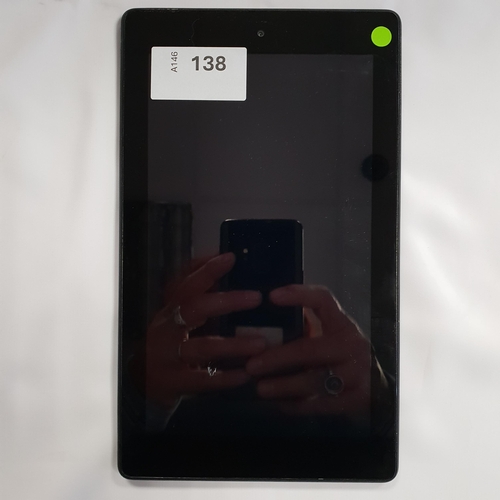 138 - AMAZON KINDLE FIRE 7 9th GENERATION
serial number G0W0 X808 9214 FL1F
Note: It is the buyer's respon... 