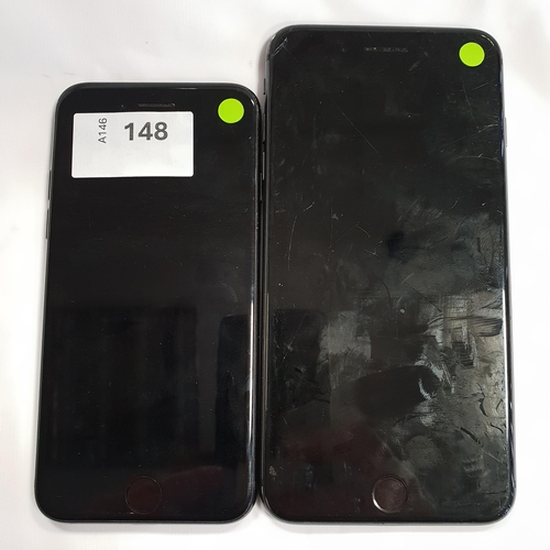 148 - TWO APPLE IPHONES
comprising an iphone 8 plus, IMEI 356769086180155; and an iphone 7, IMEI - 3529880... 