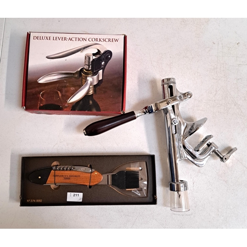 211 - COUNTER TOP CORKSCREW
together with a Gentlemen's Hardware King of the Grill BBQ Multi-tool; and a b... 