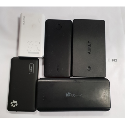 182 - FIVE POWER BANKS
including Inui, Anker and Aukey (5)