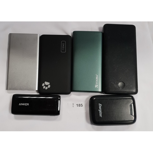 185 - SIX POWER BANKS
including 2x Anker, Inui (6)