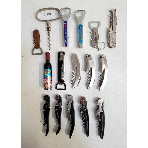 218 - SELECTION OF FIFTEEN BOTTLE OPENERS AND WAITER'S FRIENDS
Note: You must be over 18 to bid on this lo... 