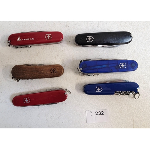 232 - SIX VICTORINOX SWISS ARMY KNIVES
of various sizes and designs
Note: You must be over the age of 18 t... 