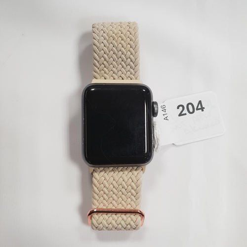 204 - APPLE WATCH SERIES 3
38mm case; model A1858; S/N GJCCC3ASJ5X0; NOT Apple Account Locked
Note: It is ... 