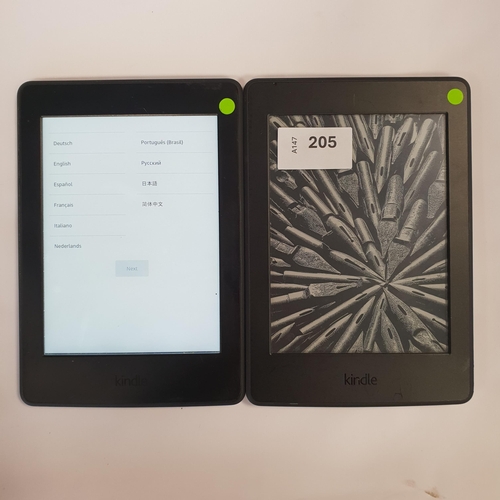 205 - TWO AMAZON KINDLE PAPERWHITE 3 E-READERS 
serial numbers G090 G105 7426 050J and G090 G105 5255 0824... 