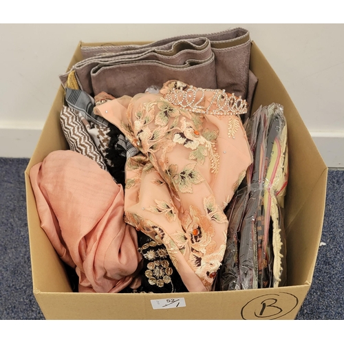 52 - ONE BOX MISCELLANEOUS ITEMS
including prayer mats and Asian clothing and fabric