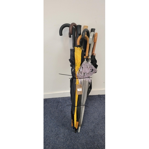 67 - SELECTION OF THIRTEEN UMBRELLAS
including stick and golf handles