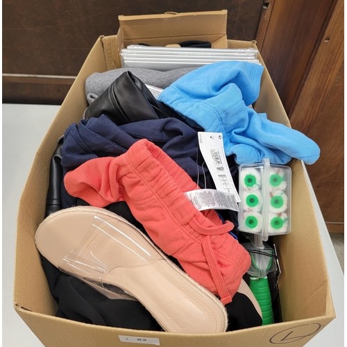 82 - ONE BOX OF NEW ITEMS
including souvenirs, clothing, frames and ladies sandals (size 6) and Depeche M... 