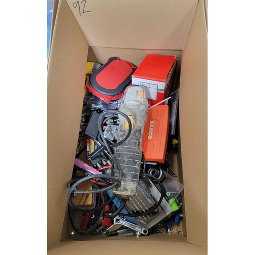 92 - ONE BOX OF TOOLS
including Titan power tool, DeWalt screwdriver bits, socket sets, tape measure, dri... 