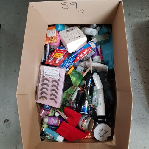 59 - ONE BOX OF TOILETRIES AND COSMETICS
including Maybelline, Lacoste, Bvlgaria, MAC and J'Adore