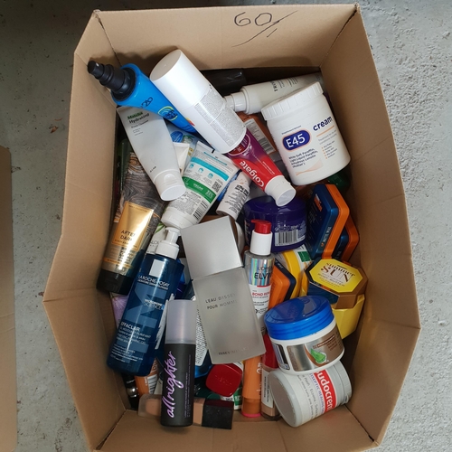 60 - ONE  BOX OF TOILETRIES AND COSMETICS
including Issey Miyake, L'Oreal, La Rosse Posay, Lancome, Urban... 