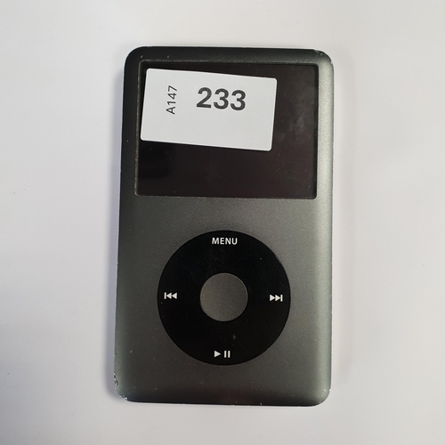 233 - IPOD CLASSIC 
model A1238 and 120GB, serial number 8P837FP02C7; Not Apple account locked. Scratched ... 