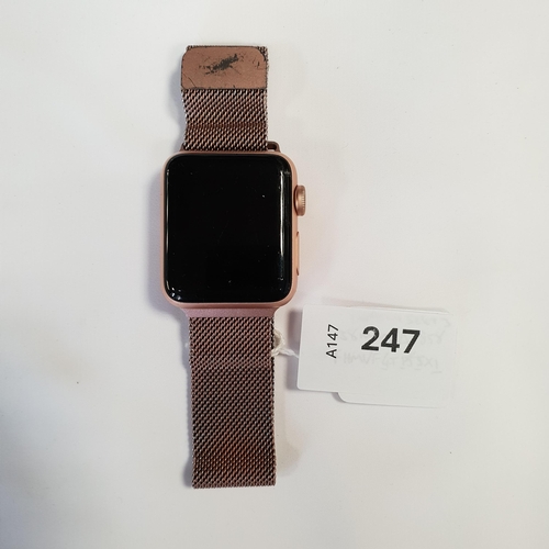 247 - APPLE WATCH SERIES 3
38mm case; model A1858; S/N FHMVF4T1J5X1; Apple Account Locked; Scratches to sc... 