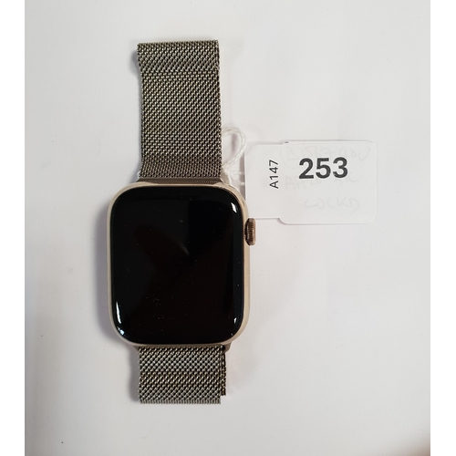 253 - APPLE WATCH SERIES 8
45mm case; model A2775; S/N GDH9T604K2; Apple Account Locked 
Note: It is the b... 