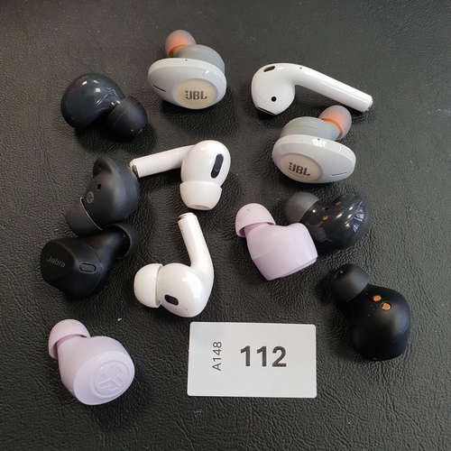 112 - SELECTION OF TWELVE LOOSE EARBUDS
including Apple, JBL and Jlab (12)