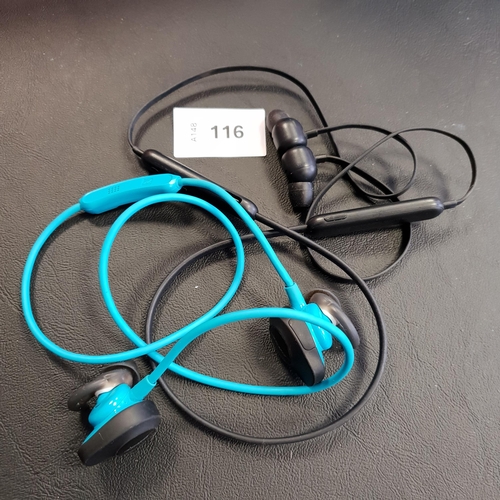 116 - TWO PAIRS OF WIRELESS SPORTS EARBUDS
comprising Bose and Beats