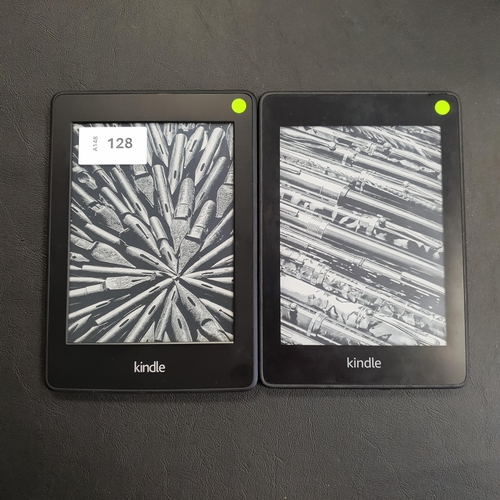 128 - TWO AMAZON KINDLE PAPERWHITE E-READERS
comprising a Paperwhite 4 10th generation, serial number G000... 