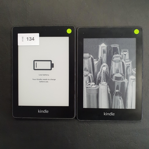 134 - TWO AMAZON KINDLE PAPERWHITE 4 E-READERS
serial numbers G000 PP12 9413 0AJW and G000 PP12 9217 0BTS ... 