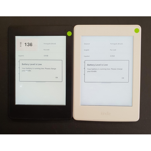 136 - TWO AMAZON KINDLE PAPERWHITE 3 E-READERS
serial numbers G090 G105 8105 03TV and G090 KB03 6424 0L56 ... 