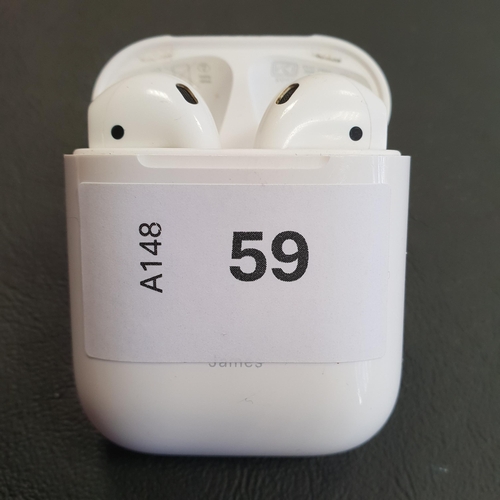 59 - PAIR OF APPLE AIRPODS 2ND GENERATION
in Lightning charging case
Note: With personalisation 'James'