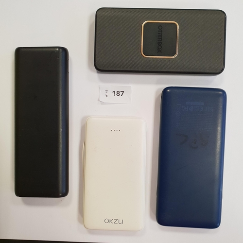 187 - FOUR POWER BANKS
including Anker, Belkin and Otterbox (4)