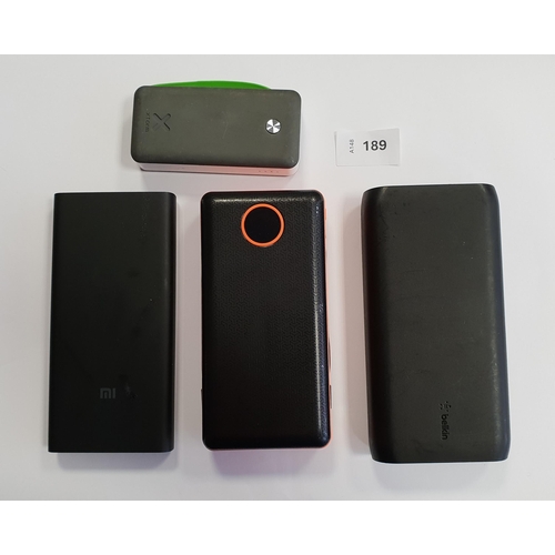 189 - FOUR POWER BANKS
including Xtorm, Belkin and Mi (4)