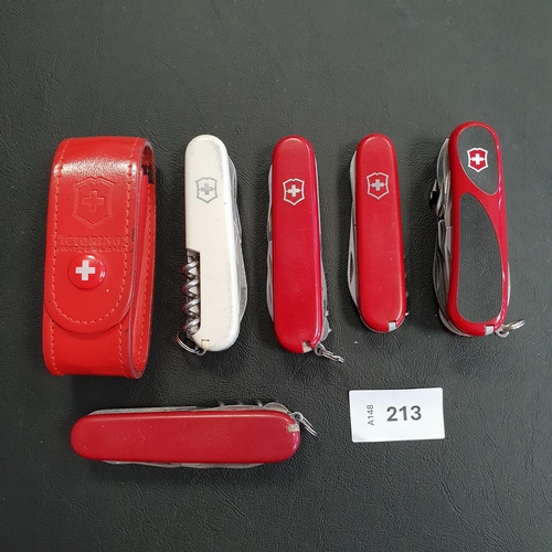 213 - SIX VICTORINOX SWISS ARMY KNIVES
of various sizes and designs
Note: You must be over the age of 18 t... 