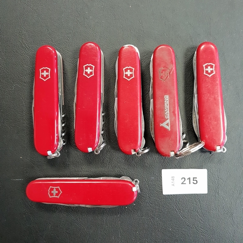 215 - SIX VICTORINOX SWISS ARMY KNIVES
of various sizes and designs
Note: You must be over the age of 18 t... 