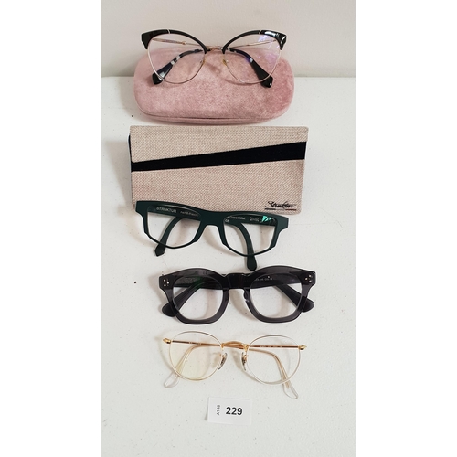 229 - FOUR PAIRS OF DESIGNER GLASSES
comprising Ray-Ban, Miu Miu, Strukter and Spex Pistols